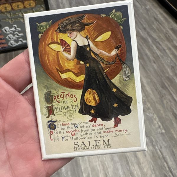 Vintage Black Witch W/ Pumpkin Magnet