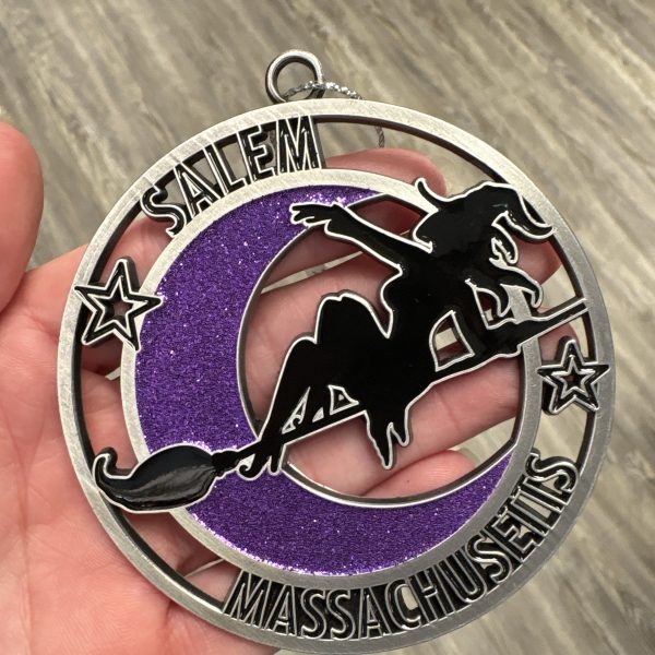 Witch on Broom Ornament Purple