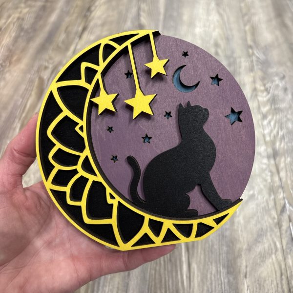Cat in Moon Wood Sign