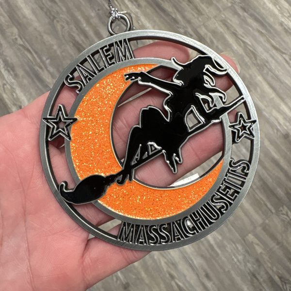 Witch on Broom Ornament Orange