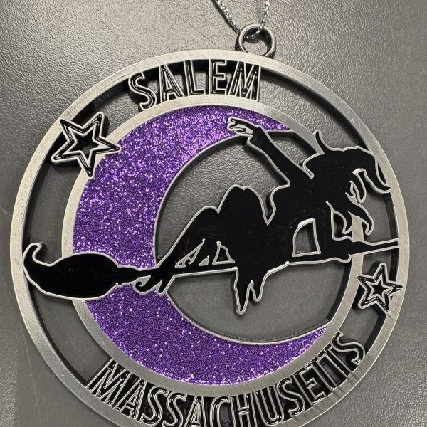 Witch on Broom Ornament Purple