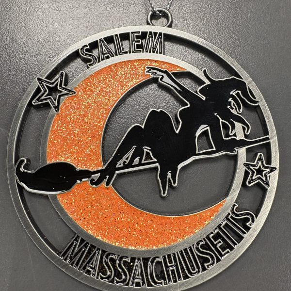 Witch on Broom Ornament Orange