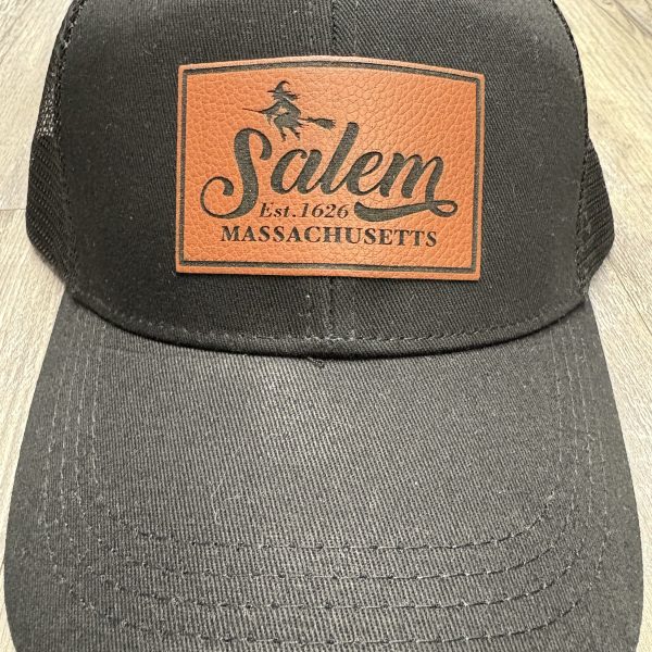 Salem Ma Est. 1626 Baseball Hat Leather Black