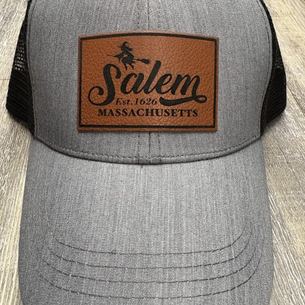 Salem Ma Est. 1626 Baseball Hat Leather Grey