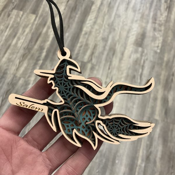 Flying Witch Wood Ornament