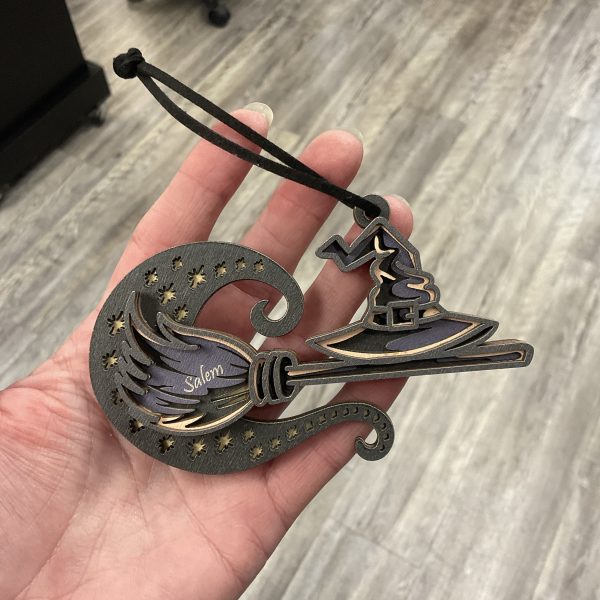 Witch Broom Wood Ornament
